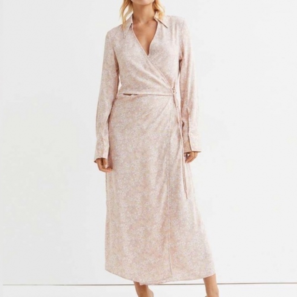 H&M pink floral ling sleeve wrap dress